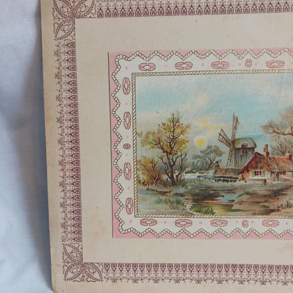 Victorian Antique Farm Windmill Peasants Cardstock Card